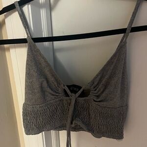 Grey tie in front crop top, scrunch back, stretchy